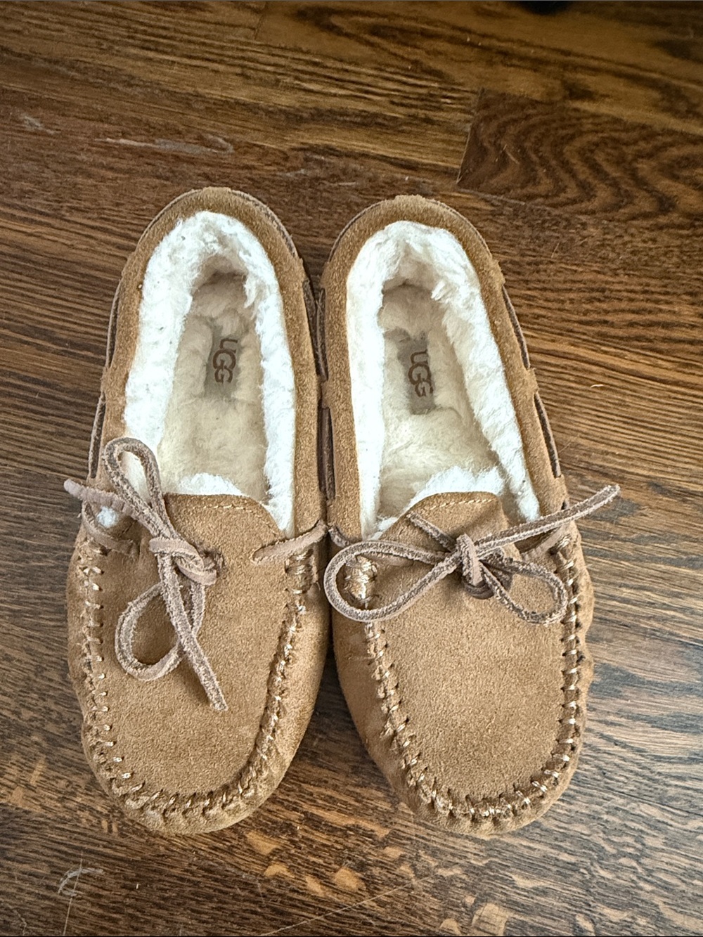 UGG Chestnut Suede Shearling-Lined Moccasin Slippers